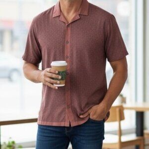 Shaquille ONeal XLG Men Short Sleeve Cherry Fudge Rayon Woven Camp Shirt 2XL NWT